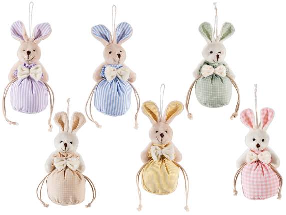 Sac à bonbons en tissu avec lapin et cordon de serrage