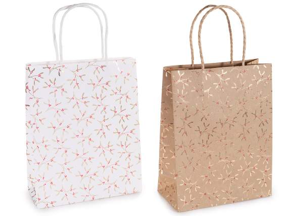 Sac en papier moyen avec impression de brindilles dorées