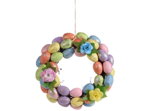 Guirlande doeufs et de fleurs de couleur or-argent brossé