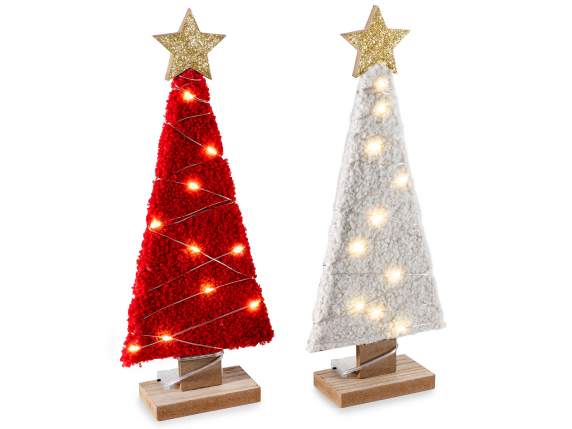 Sapin de Noël en bois effet laine avec lumières et étoile sc
