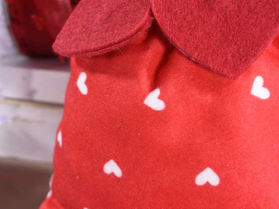 Fabric bag with drawstring featuring decorative cloth hearts