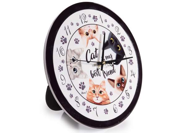 Horloge en céramique avec imprimé chat et décorations en rel