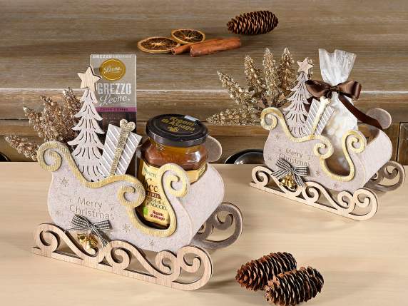 Set of 2 cloth sleds with wooden base and bell