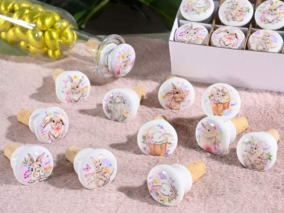 Bouchon en liège et céramique avec motifs de lapins