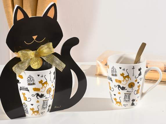 Mug en porcelaine de 350 ml avec décorations de chat
