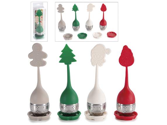 Infuseur, soucoupe et boîte en acier inoxydable et silicone