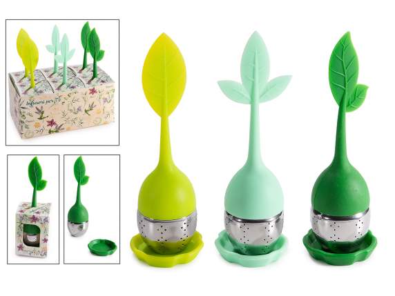 Infuseur en acier inoxydable et silicone,en forme de feuille