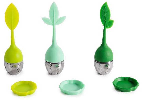 Infuseur en acier inoxydable et silicone,en forme de feuille