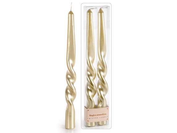 Scatola di 2 candele torchon color champagne