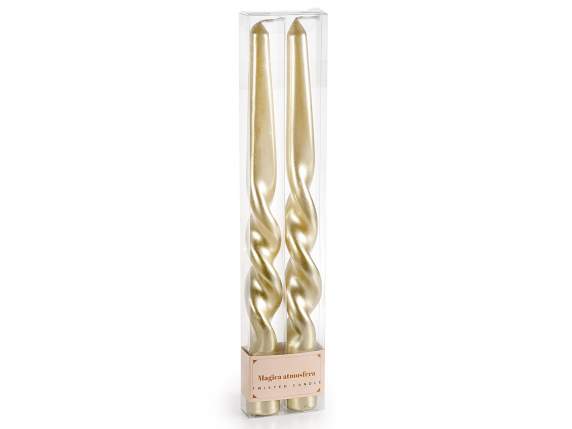 Scatola 2 candele torchon color champagne