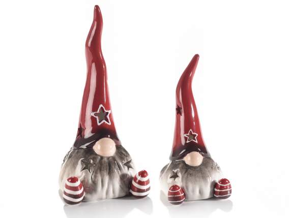 Set of 2 ceramic Santa Claus to stand with LED lights