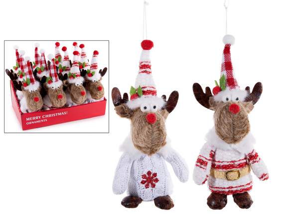 Renna di Natale peluche con cappello da appendere