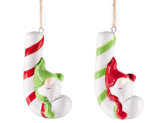 Decorazione candy con gnometto in ceramica da appendere