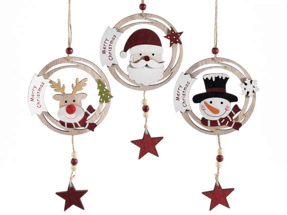 Addobbo da appendere in legno con personaggio di Natale