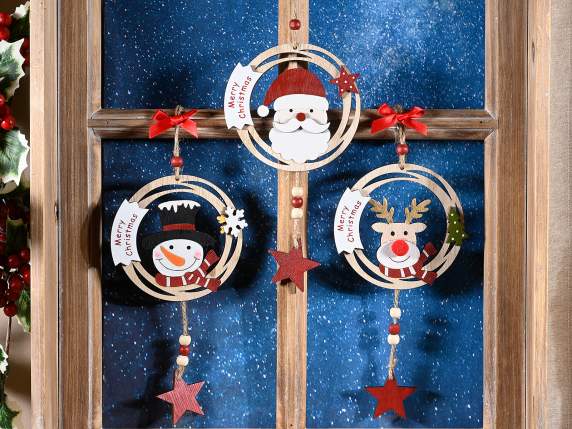 Addobbo da appendere in legno con personaggio di Natale
