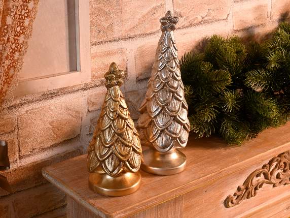 Set 2 alberi di Natale in terracotta effetto metallizzato