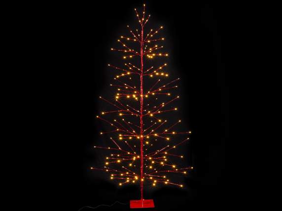 Albero 1,80m rosso con 232 LED bianco caldo, 107 rami