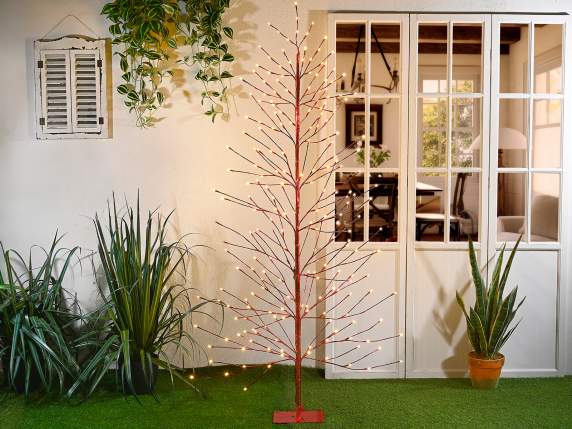 Albero 1,80m rosso con 232 LED bianco caldo, 107 rami