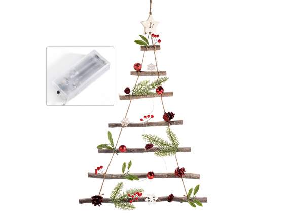 Albero di Natale in legno con luci LED da appendere