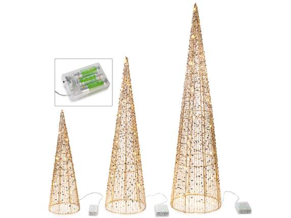 Set 3 alberi natalizi in metallo con luci LED bianco caldo