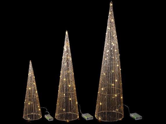 Set 3 alberi natalizi in metallo con luci LED bianco caldo