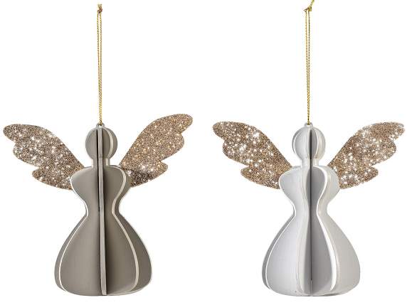 Angioletto in legno da appendere con ali glitterate