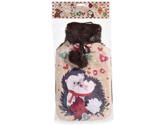 Borsa acqua calda con rivestimento morbido eco-fur e pompon