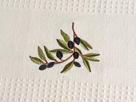 Asciugapiatti cotone ricamato con posate in legno