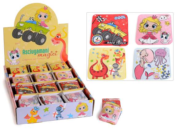Mini asciugamano magico in cotone con fantasie per bimbi