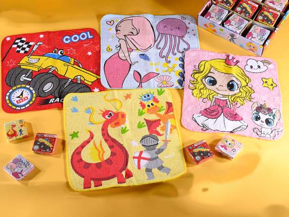 Mini asciugamano magico in cotone con fantasie per bimbi