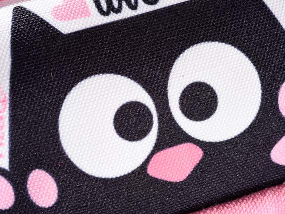 Astuccio in tessuto stampa gatti con manico e zip