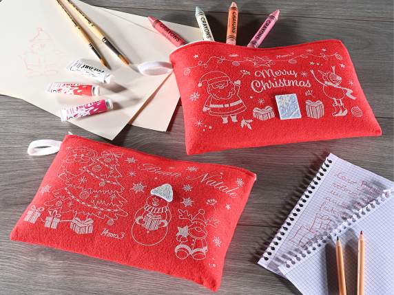Astuccio in panno con chiusura zip e stampa natalizia