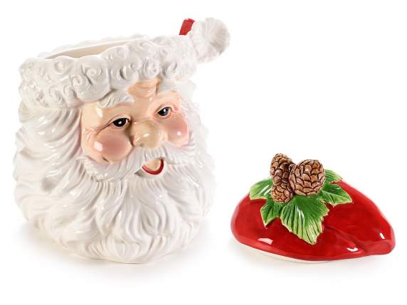 Barattolo alimentare a Babbo Natale in ceramica con pigne