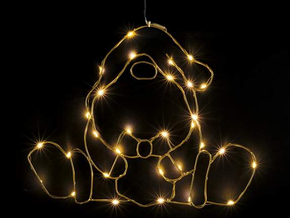 Babbo Natale in metallo con pacco e luci LED da appendere