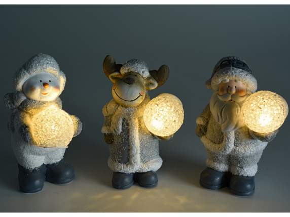 Personaggio natalizio terracotta c-palla di neve c-luce LED