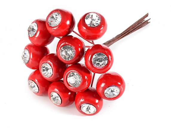 Bacca rossa artificiale con brillantino e gambo modellabile