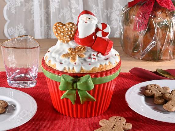 Barattolo alimentare in ceramica con Babbo Natale e biscotti