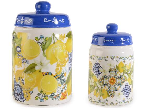 Set 2 barattoli alimentari in ceramica decori agrumi
