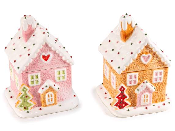 Barattolo natalizio alimentare in ceramica a casetta