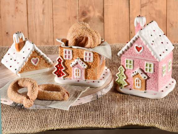 Barattolo natalizio alimentare in ceramica a casetta