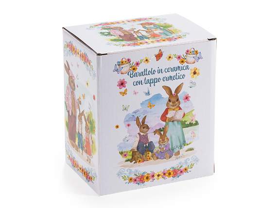 Barattolo alimentare in ceramica ermetico con decori conigli