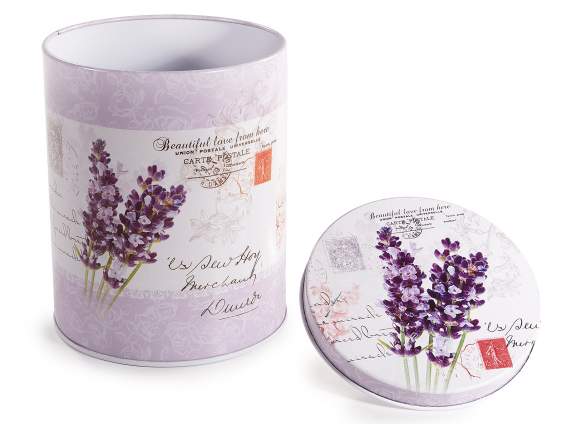 Set 3 barattoli in metallo con decori lavanda