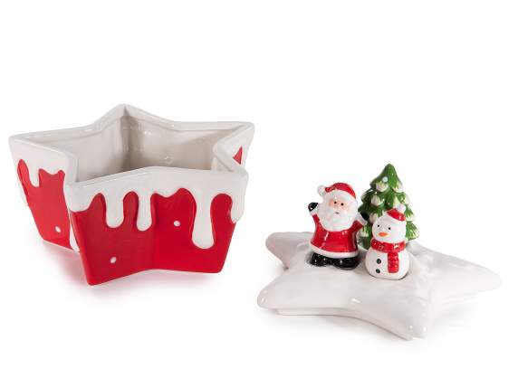 Barattolo alimentare ceramica a stella con decori natalizi