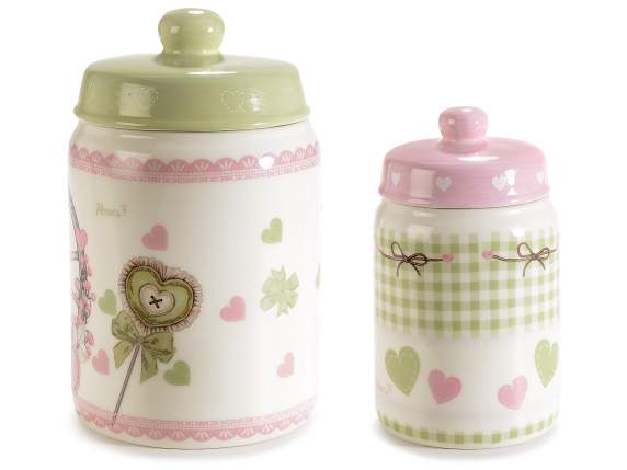 Set 2 barattoli pecorella in ceramica decorata con coperchio