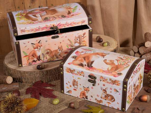 Set 2 scatole a bauletto in legno foderato