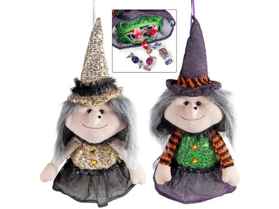 Befana in stoffa da appendere con sacchetto portadolci