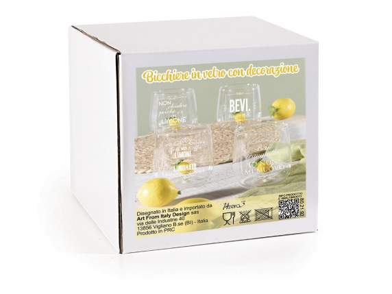 Bicchiere in vetro con limone 3D e scritte bianche