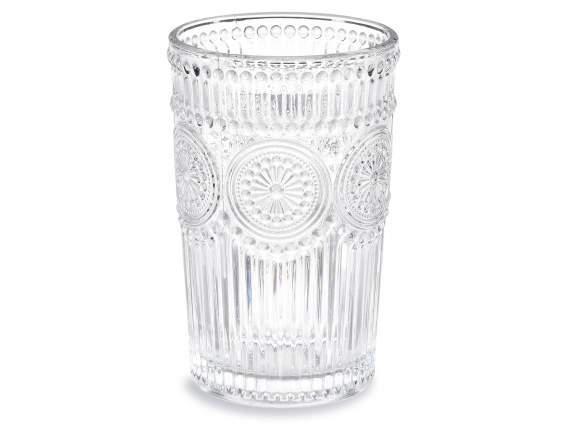 Bicchiere in vetro trasparente lavorato