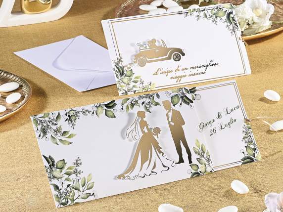 Biglietto di auguri matrimonio scorrevole con stampa dorata