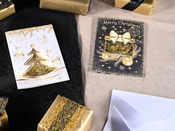 Biglietto di auguri con finestra di paillettes oro movibili